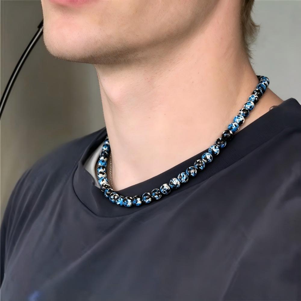 Elegant Single-Layer Black-White Turquoise Bead Necklace